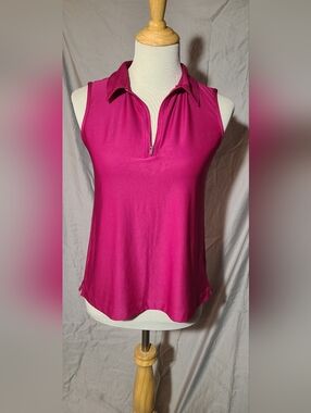 croft & barrow Sleeveless Zip Polo Tank - Fuchsia